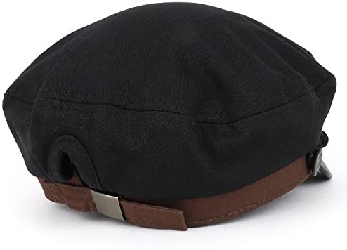 Trendy Apparel Shop Greek Sailor Fisherman Canvas Baker Boy Fiddler Cap with Rope - Black