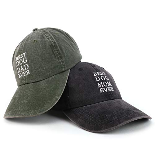 Trendy Apparel Shop Best Dog Mom and Dad Ever Pigment Dyed Couple 2 Pc Cap Set