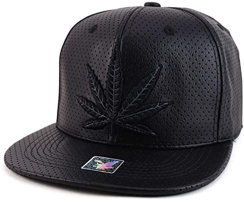 Trendy Apparel Shop Marijuana Leaf PU Leather Flatbill Snapback Baseball Cap