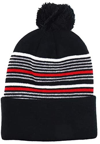 Trendy Apparel Shop Multi Color Striped Pom Pom Winter Beanie Hat