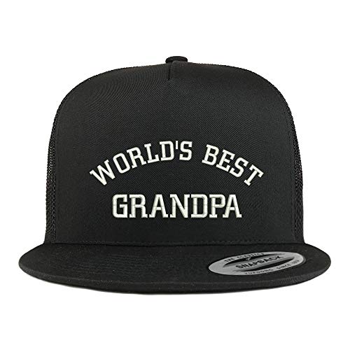 Trendy Apparel Shop Flexfit World's Best Grandpa Embroidered 5 Panel Flatbill Snapback Mesh Cap