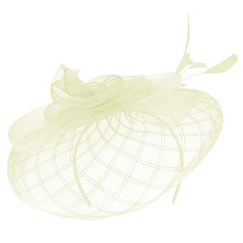Trendy Apparel Shop Large Criss Cross Mesh Swirl Bow Fascinator with Feather