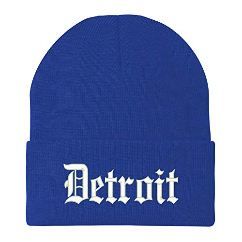 Trendy Apparel Shop Old English Font Detroit City Embroidered Winter Long Cuff Beanie