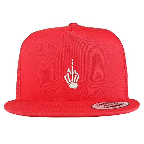 Trendy Apparel Shop Skeleton Middle Finger Embroidered 5 Panel Flatbill Mesh Cap