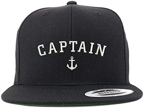 Trendy Apparel Shop Flexfit XXL Captain Anchor Embroidered Structured Flatbill Snapback Cap