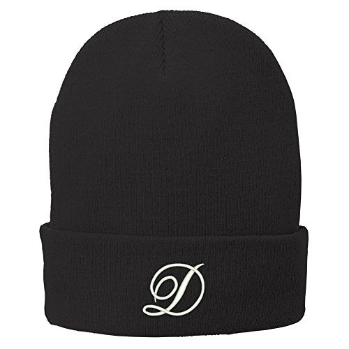 Trendy Apparel Shop Letter D Embroidered Winter Knitted Long Beanie