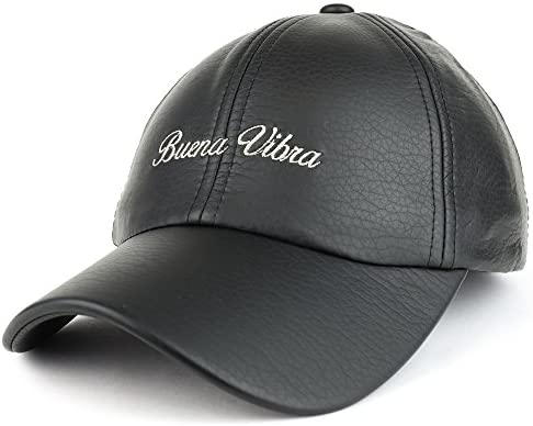 Trendy Apparel Shop PU Leather Buena Vibra Embroidered Unstructured Soft Baseball Cap - Black