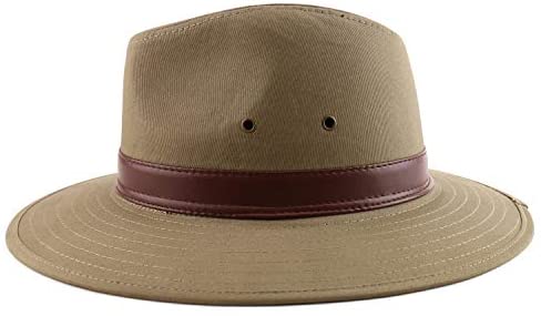 Trendy Apparel Shop Men's Large Brim PU Band Cotton Canvas Fedora Hat