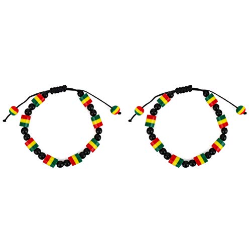 Trendy Apparel Shop Rasta Themed String Beaded Adjustable Bracelet 2 Pack