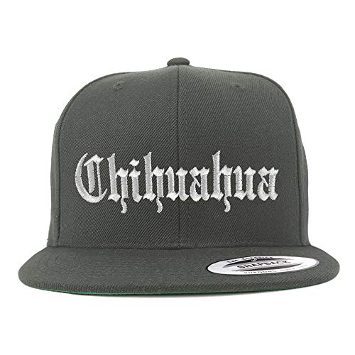 Trendy Apparel Shop Old English Chihuahua White Embroidered Flatbill Snapback Baseball Cap