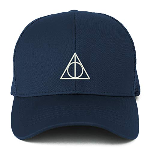 Trendy Apparel Shop XXL Deathly Hallows Magic Logo Embroidered Structured Trucker Mesh Cap