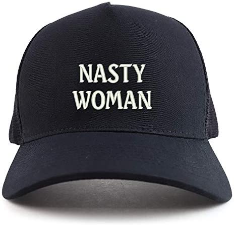 Trendy Apparel Shop Nasty Woman Embroidered Oversized 5 Panel XXL Trucker Mesh Cap