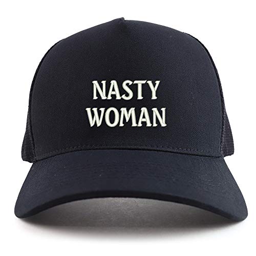 Trendy Apparel Shop Nasty Woman Embroidered Oversized 5 Panel XXL Trucker Mesh Cap
