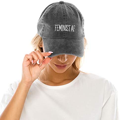 Trendy Apparel Shop Feminist AF Text Embroidered Washed Cotton Unstructured Baseball Cap