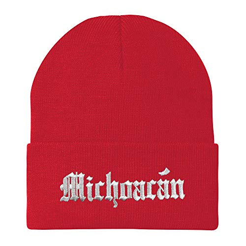 Trendy Apparel Shop Old English Michoacan White Embroidered Acrylic Knit Beanie Cap