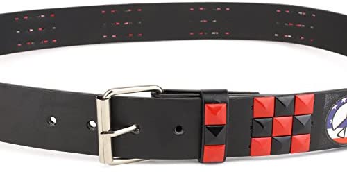 Trendy Apparel Shop USA Flag Peace Logo Printed Color Tile Genuine Leather Belt
