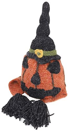 Trendy Apparel Shop Peruvian Handmade Halloween Jack O Lantern Knit Beanie Hat - Orange