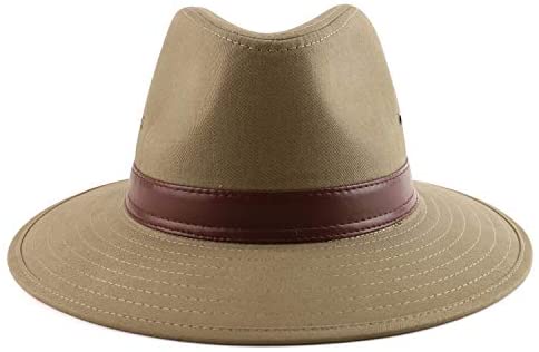 Trendy Apparel Shop Men's Large Brim PU Band Cotton Canvas Fedora Hat