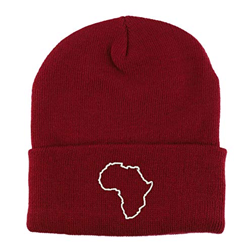 Trendy Apparel Shop Africa Map Outline Embroidered Winter Long Cuff Beanie
