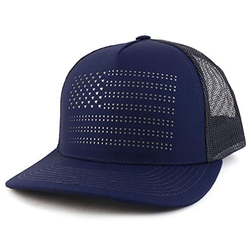 Trendy Apparel Shop USA Laser Punching Flag 5 Panel Trucker Mesh Baseball Cap