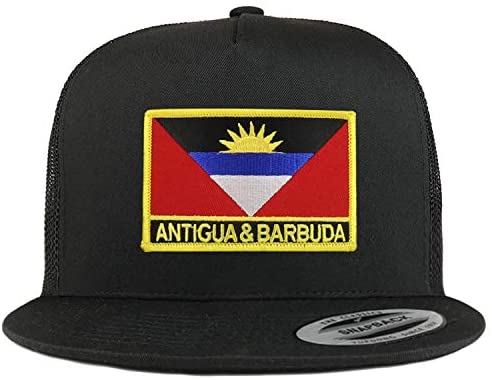 Trendy Apparel Shop Flexfit XXL Antigua and Barbuda Flag 5 Panel Flatbill Trucker Mesh Cap