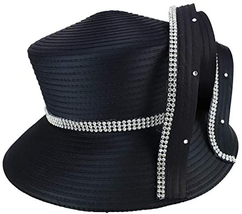 Trendy Apparel Shop Satin Braid Dressy Hat with Rhinestones and Loops