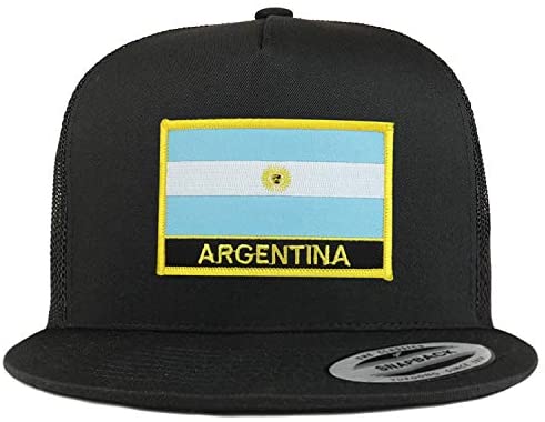 Trendy Apparel Shop Flexfit XXL Argentina Flag 5 Panel Flatbill Trucker Mesh Snapback Cap