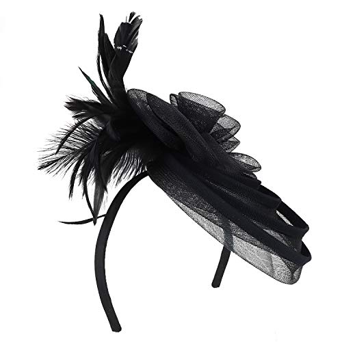 Trendy Apparel Shop Meshed Multi Hoops with Feather Flower Fascinator Headband
