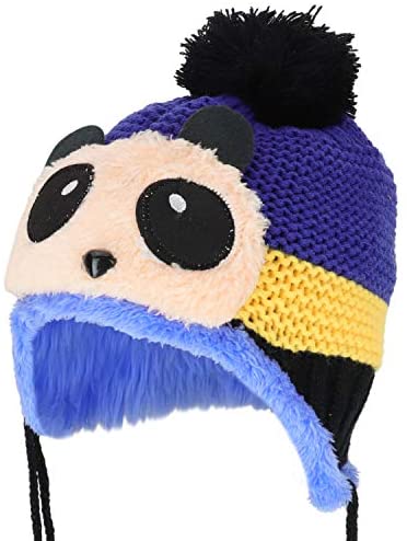 Trendy Apparel Shop Kid's Panda Animal Pom Fur Lining Knit Beanie with Tassel