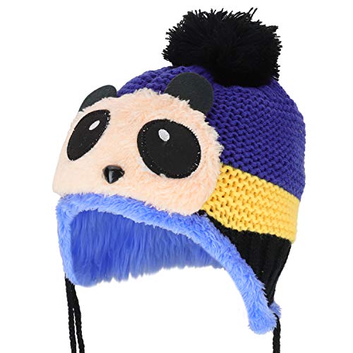 Trendy Apparel Shop Kid's Panda Animal Pom Fur Lining Knit Beanie with Tassel