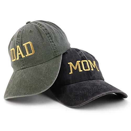 Trendy Apparel Shop Capital Gold Thread Mom and Dad Pigment Dyed 2 Pc Cap Set