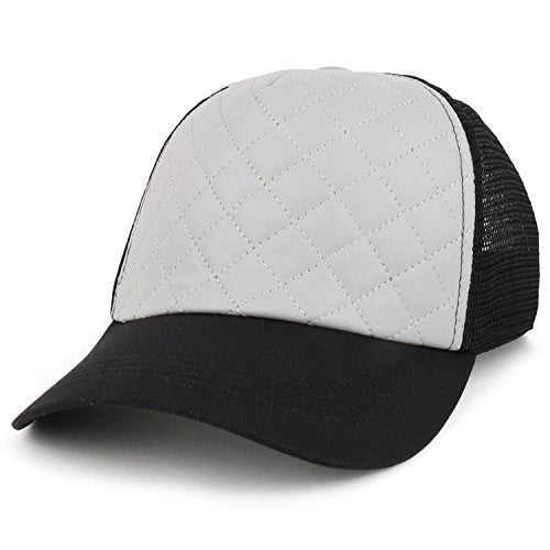 Trendy Apparel Shop Leather Quilted 5 Panel Foam Mesh Trucker Cap - Grey Black