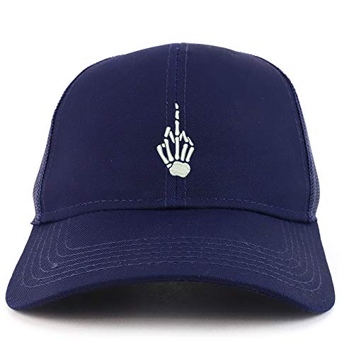 Trendy Apparel Shop Skeleton Middle Finger Embroidered Mesh Back Baseball Cap