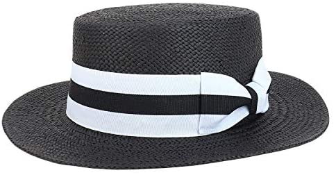 Trendy Apparel Shop Striped Grosgrain Ribbon Band Straw Fashion Boater Hat