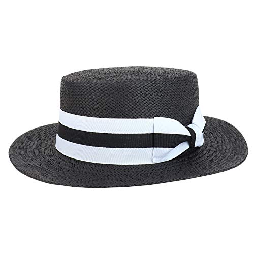 Trendy Apparel Shop Striped Grosgrain Ribbon Band Straw Fashion Boater Hat