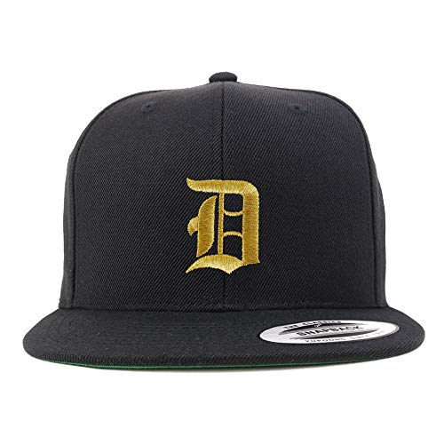 Trendy Apparel Shop Old English Gold D Embroidered Snapback Flatbill Baseball Cap