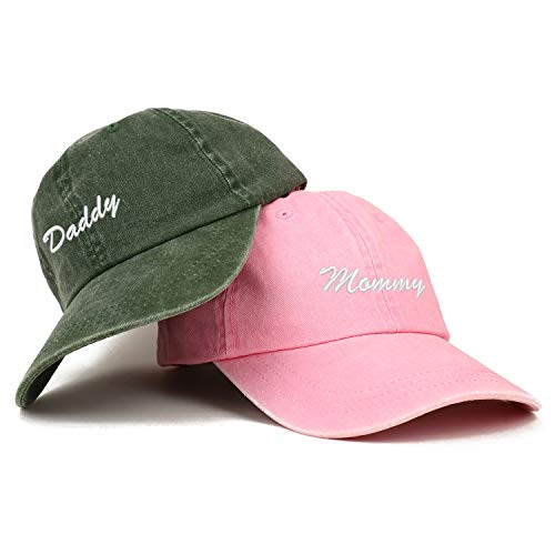 Trendy Apparel Shop Script Mommy and Daddy Pigment Dyed Couple 2 Pc Cap Set