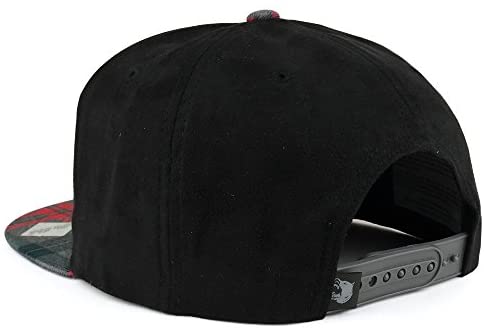 Trendy Apparel Shop Plaid Checker Printed Suede Flat Bill Structured Snapback Cap
