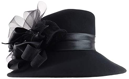 Trendy Apparel Shop Rhinestone Accent Horsehair Bow Trim Wool Dress Hat