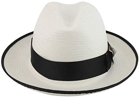 Trendy Apparel Shop Feathered Grosgrain Hat Band Straw Gambler Fedora Hat
