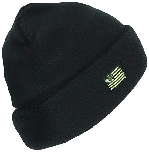 Trendy Apparel Shop Heavy Duty USA Flag Solid Cuffed Beanie with Thinsulate