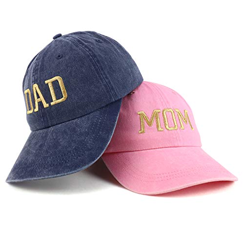 Trendy Apparel Shop Capital Gold Thread Mom and Dad Pigment Dyed 2 Pc Cap Set