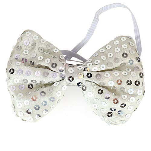 Trendy Apparel Shop 5" Light Up Silver Sequins Bow Tie with Elastic Band - Silver