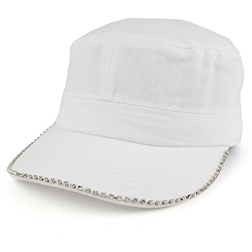 Trendy Apparel Shop Cubic Stud Castro Cadet Flat Top Style Adjustable Cotton Cap Hat