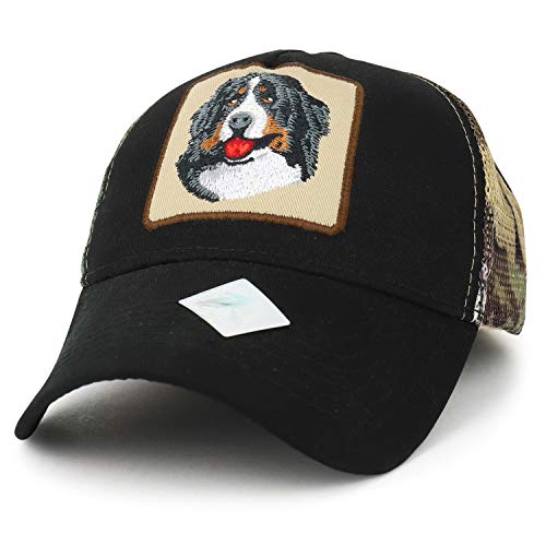 Trendy Apparel Shop Bernese Mountain Dog Embroidered Mesh Back Cotton Trucker Cap