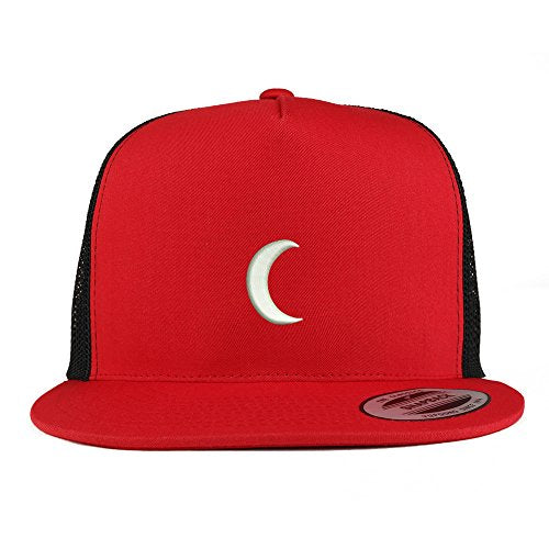 Trendy Apparel Shop Crescent Moon Embroidered 5 Panel Flat Bill 2-Tone Trucker Mesh Cap
