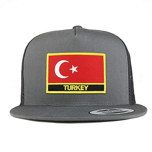 Trendy Apparel Shop Flexfit XXL Turkey Flag 5 Panel Flatbill Trucker Mesh Snapback Cap
