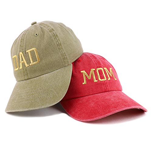 Trendy Apparel Shop Capital Gold Thread Mom and Dad Pigment Dyed 2 Pc Cap Set