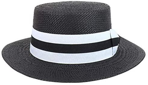 Trendy Apparel Shop Striped Grosgrain Ribbon Band Straw Fashion Boater Hat