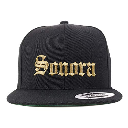 Trendy Apparel Shop Old English Sonora Gold Embroidered Flatbill Snapback Baseball Cap